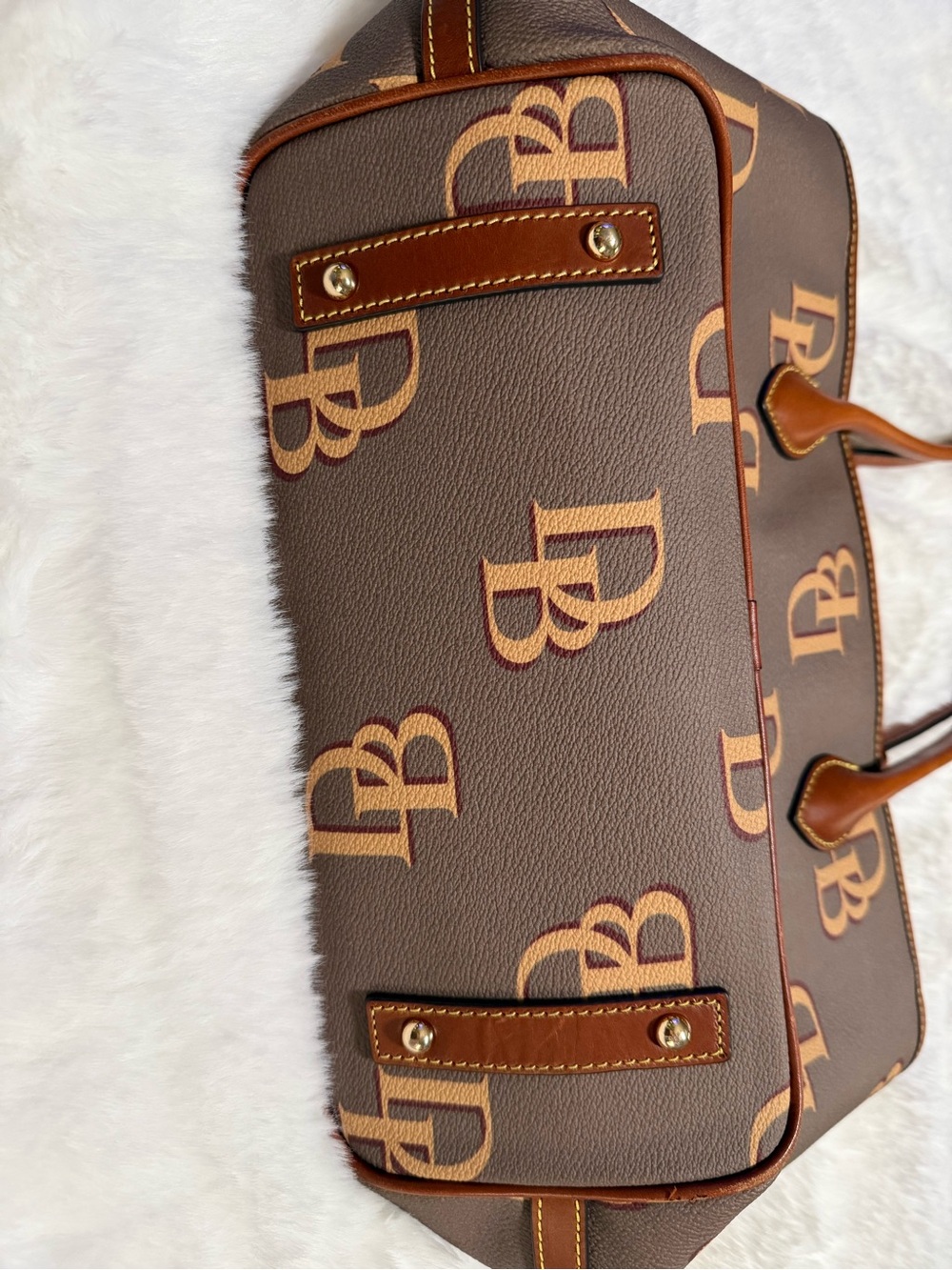 Dooney and Bourke  Monogram Taupe Yellow Tote Bag with Tan Trim - Picture 8 of 10